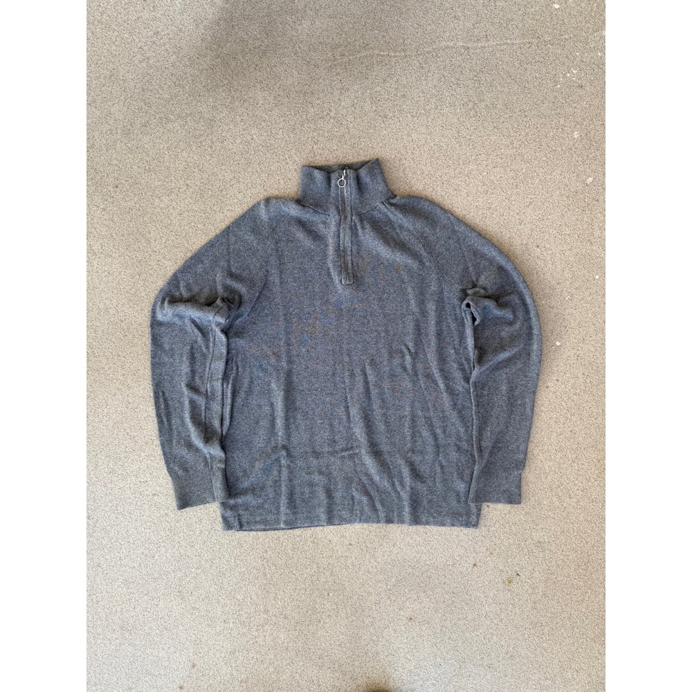 H&M Quarter Zip Mens Medium Sweater - Grey Knit Raglan Sleeve Pullover